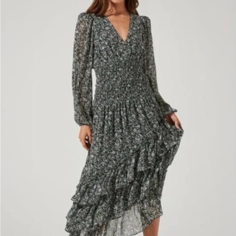 Astr Floral Asymmetrical Ruffled Dress